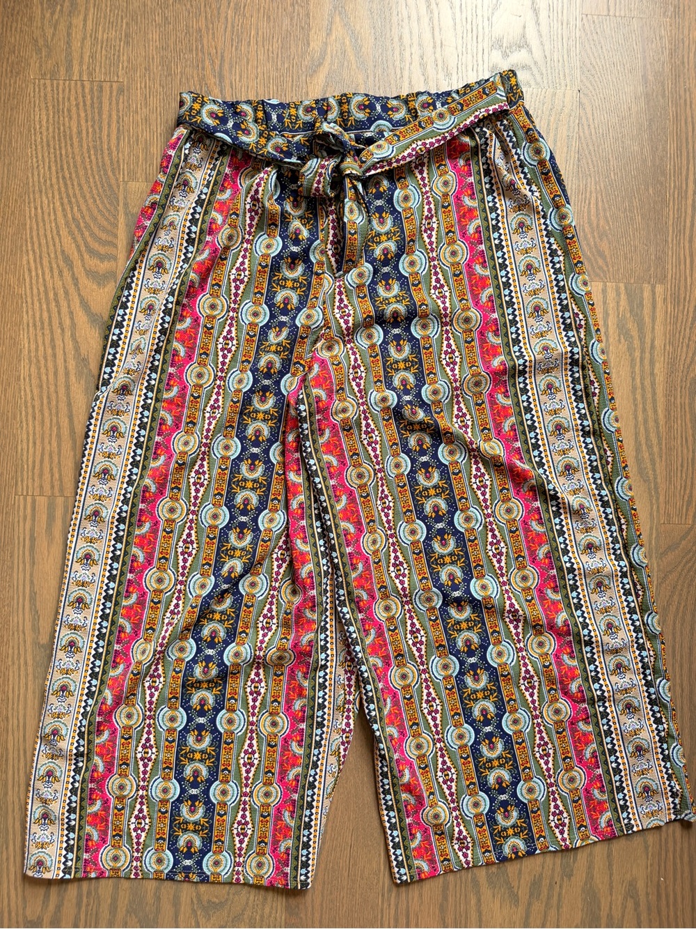 Bohemian Wide-Leg Tie-Waist Pants - Multi-Color